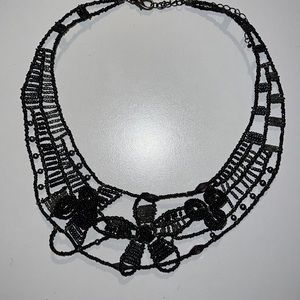 Chicos Beaded Necklace. Black Beaded Flower Necklace by Chicos